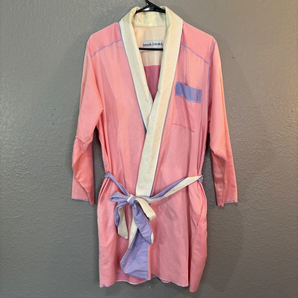 Vintage Fernando Sanchez Pink Ribbed Knit Robe Colorblock Size P/S Made in USA